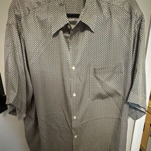 Men's Murano Black and White Silk Patterned Shirt ~ 2x